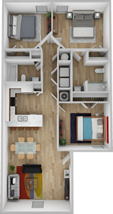 C2-Three Bedroom / Two Bath -1161sf